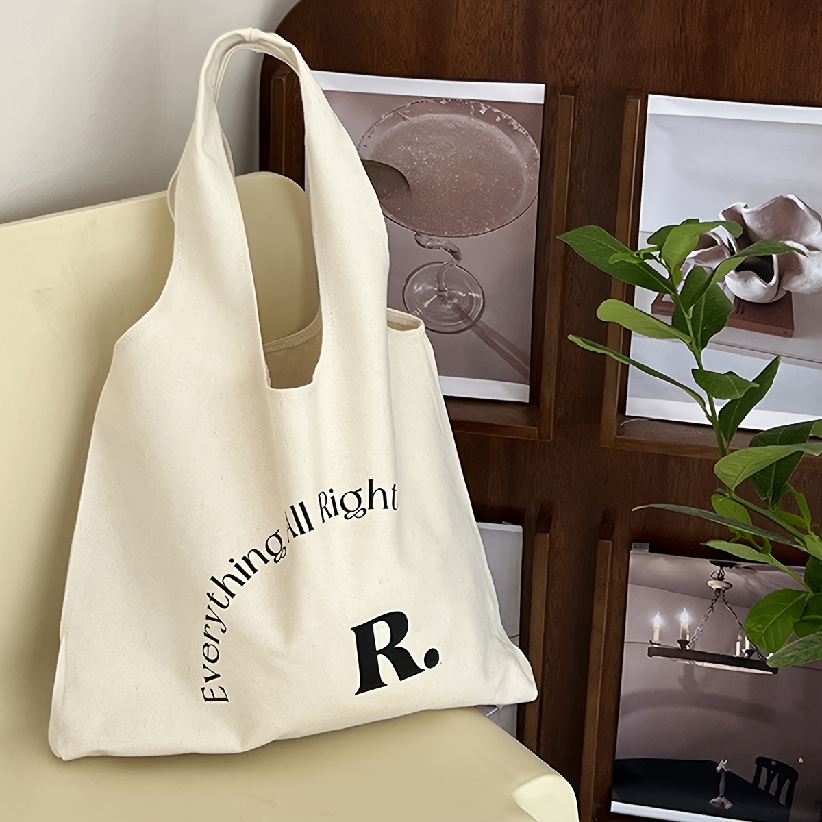 Letter Graphic Shopper Bag Preppy Canvas