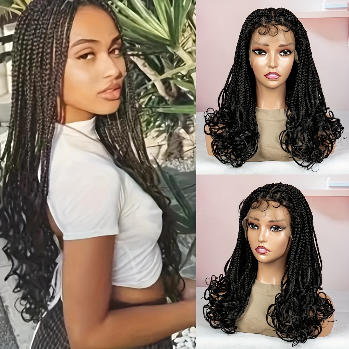 FANCIVIVI 24 Box Braids with Curly Ends Braided Wig