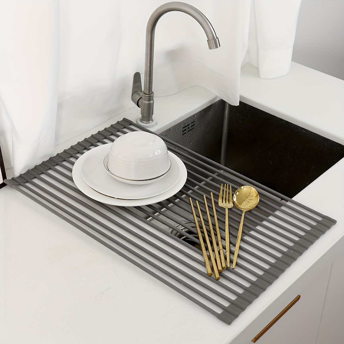 1pc silicone kitchen sink organizer multifunctional heat resistant dish draining mat roll up vegetable washing pad storage rack Product details 6