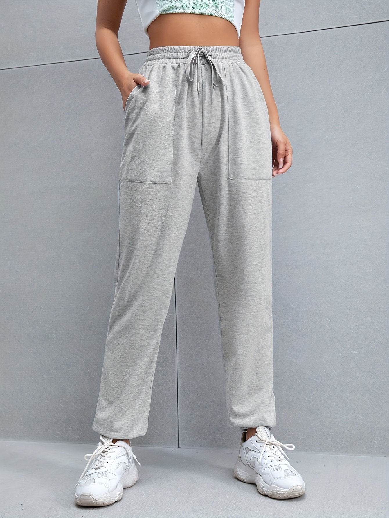 Solid Drawstring Jogger Sweatpants, Casual Slant Pocket Pants, Women's  Clothing