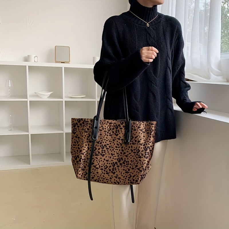 Fashion Leopard Print Tote Bag, Large Capacity Shoulder Bag, Women's Trendy  Handbag & Purse For Commute