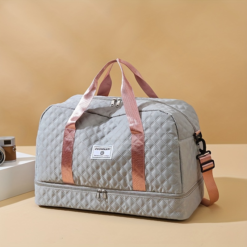 lightweight argyle pattern luggage bag large capacity travel duffle bag portable overnight bag details 4