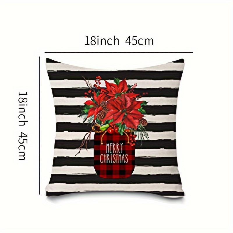 Merry Christmas Pillow Covers Black Stripes Flower Wreath - Temu