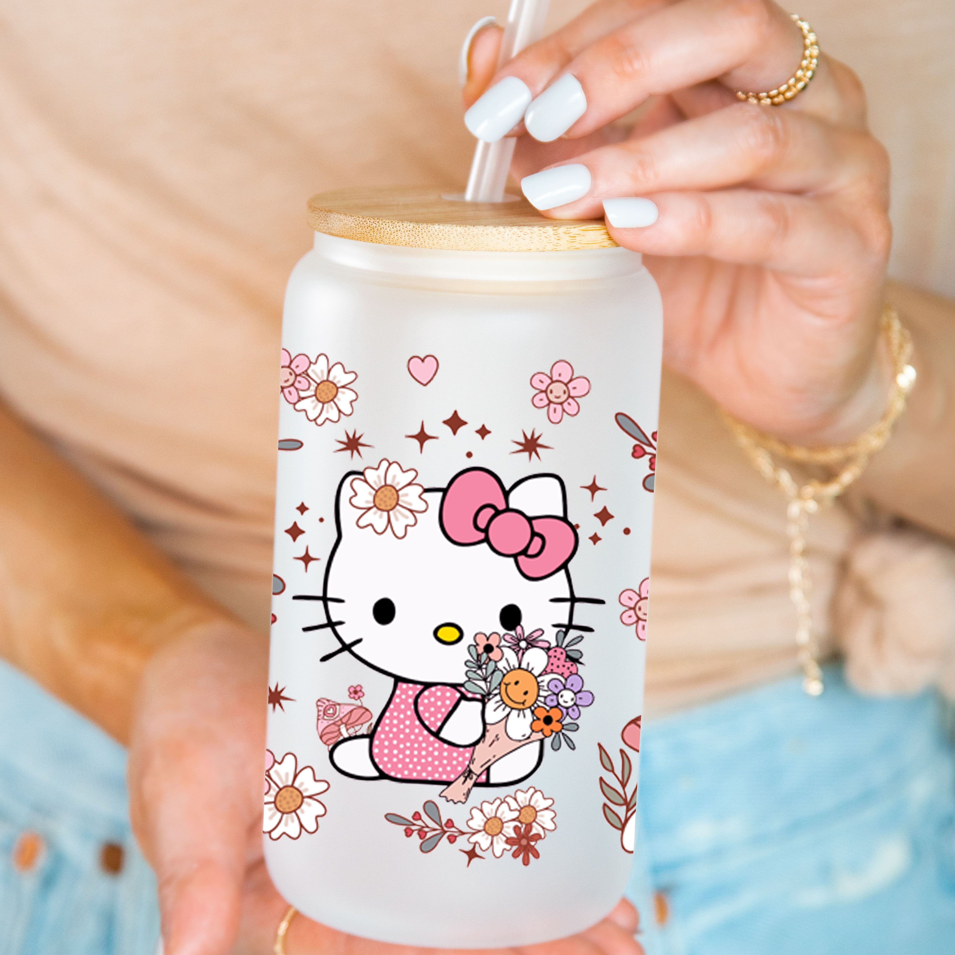 Hello Kitty Anime Cup Wrap, Ready to Use Glass Cup Wrap for Glass Can