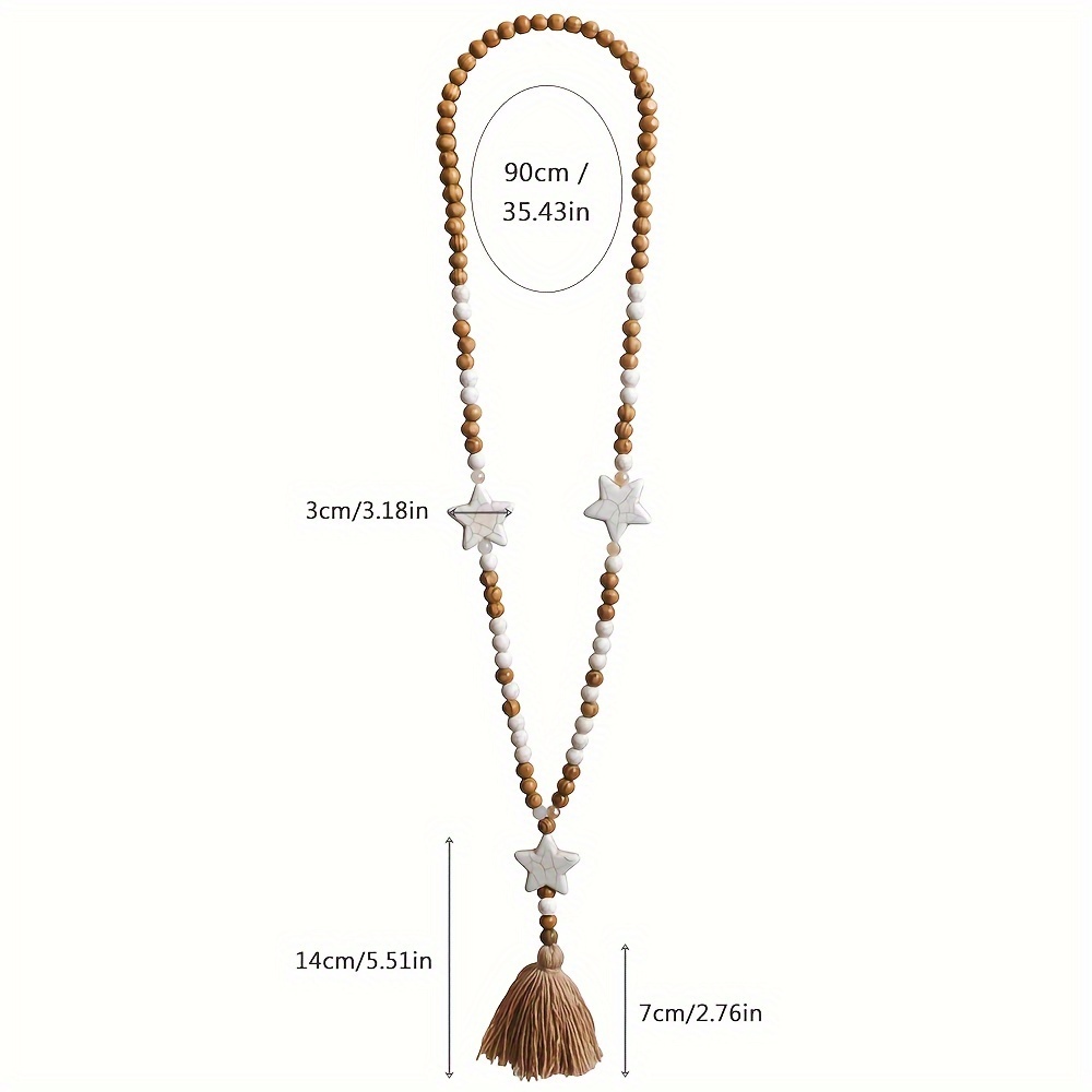 Handmade Tassel Wooden Bead Long Necklace Simulation Stone - Temu