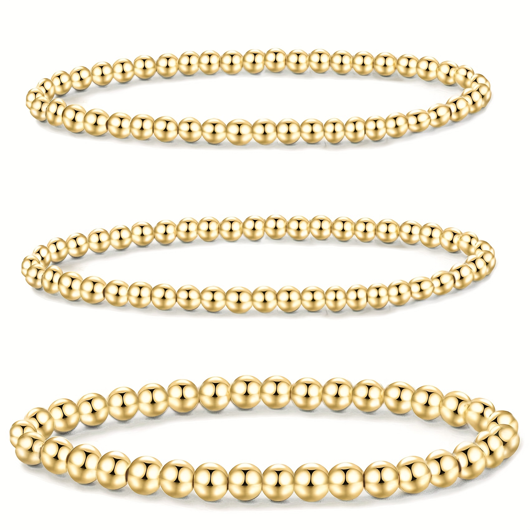 14K Gold Plated Bead Ball Bracelets Stretchable Gold Beaded Women Bracelets  Set