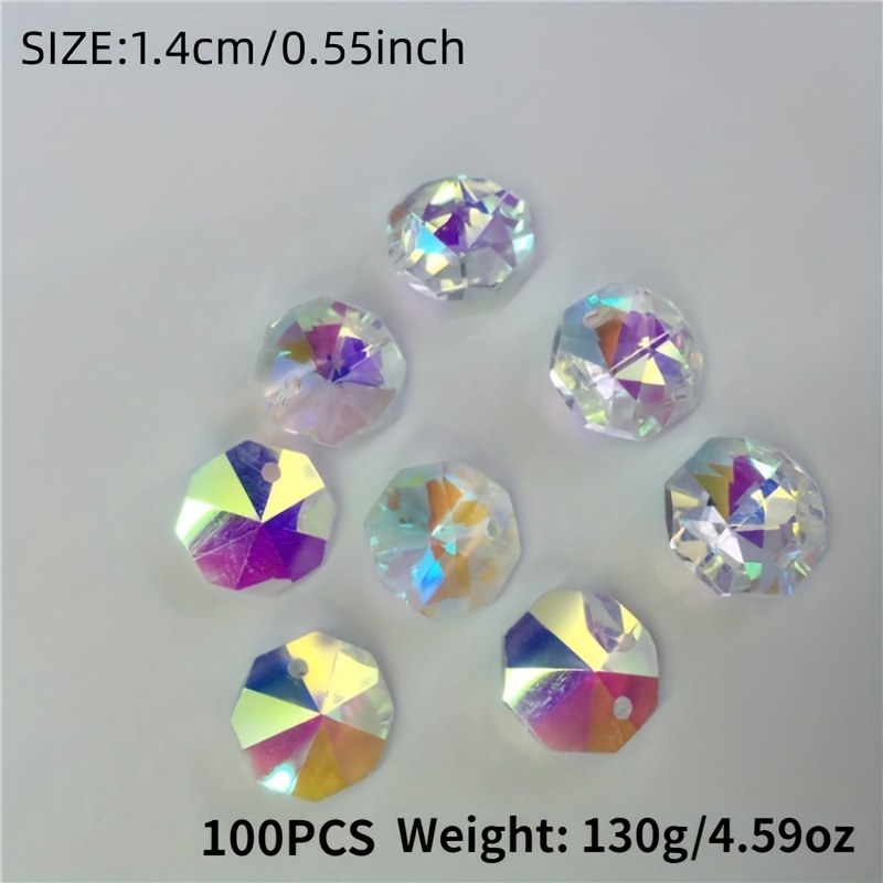 100 Pcs Glass Octagon Crystal Beads 14mm Colorful Crystal Chandelier Parts  Replacement Beads DIY Lamp Hanging Pendant Suncatcher Beads