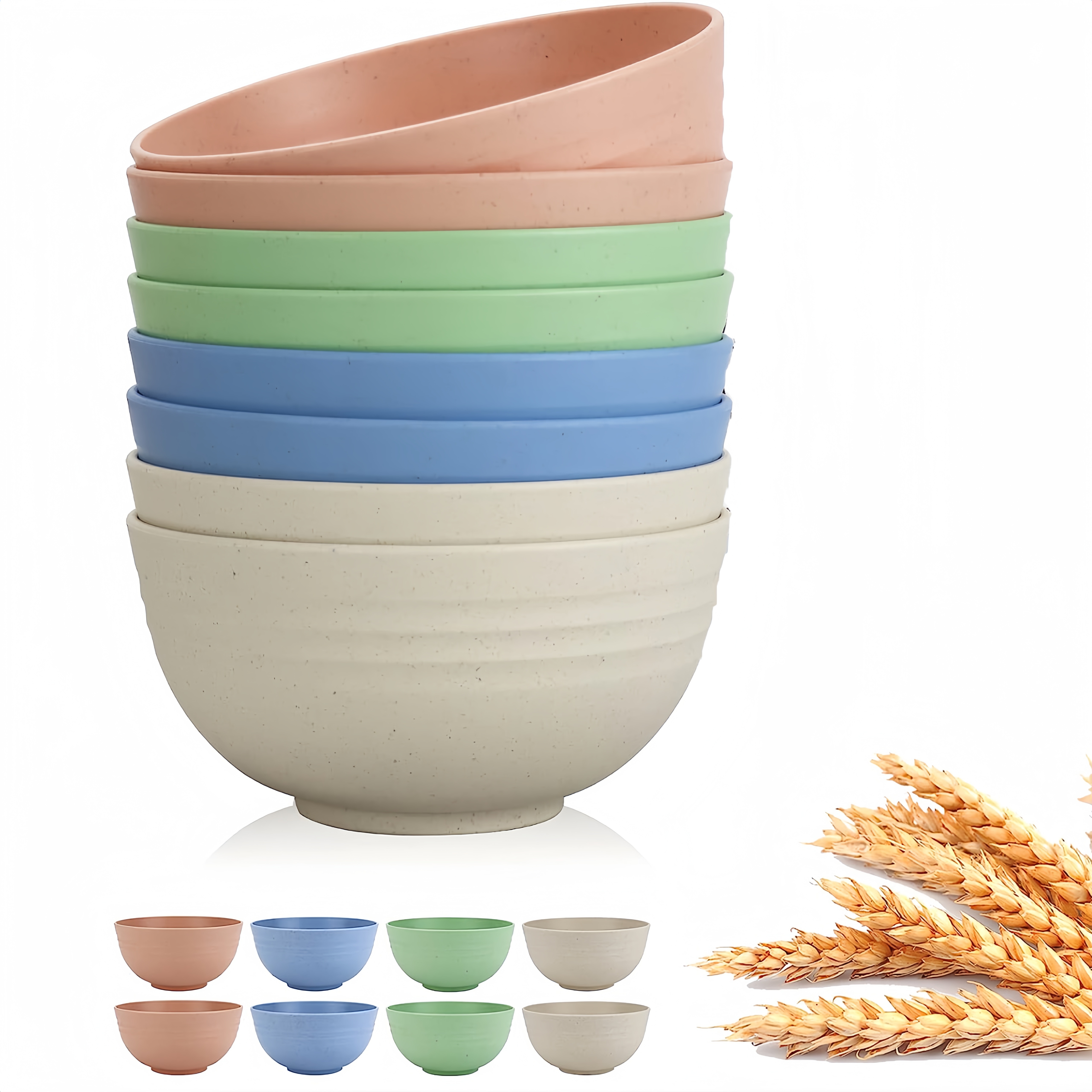Unbreakable Cereal Bowls - 24 OZ Wheat Straw Fiber Lightweight Bowl Sets 8  - Dishwasher & Microwave Safe - for,Rice,Soup Bowls