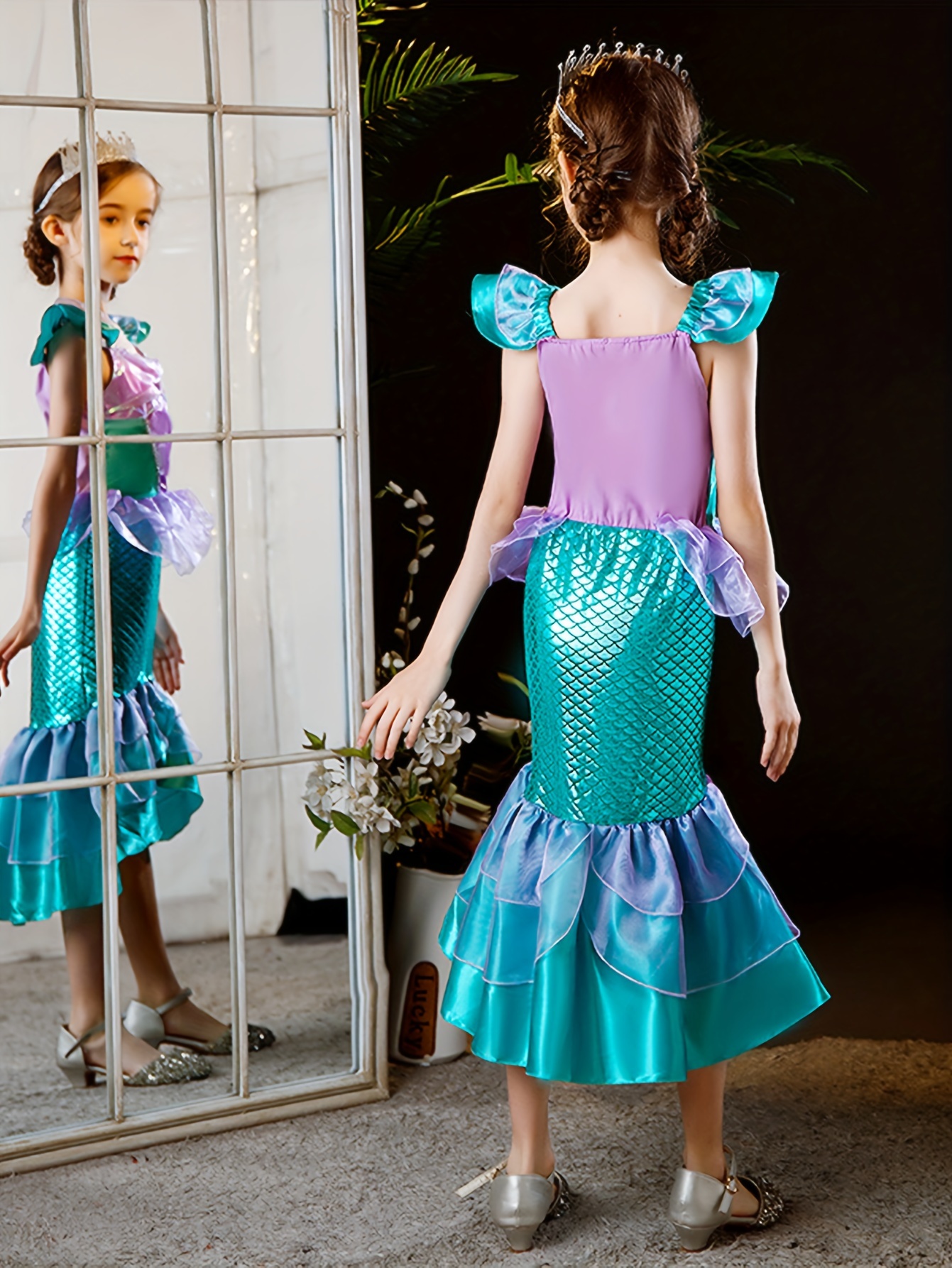 Disfraz de princesa Sirenita para niñas, peluca de sirena, disfraz de  princesa Ariel Cosplay para fiesta de cumpleaños, disfraz de Halloween