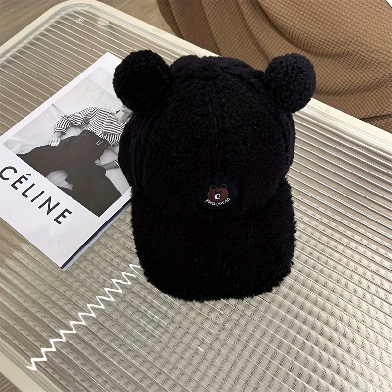 Bear Embroidery Fleece Baseball Ears Solid Color Plush - Temu