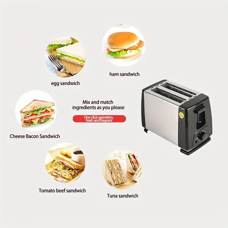1pc 2 slice toaster stainless steel toaster home toaster toaster breakfast sandwich maker small appliance kitchen stuff clearance kitchen accessories details 5