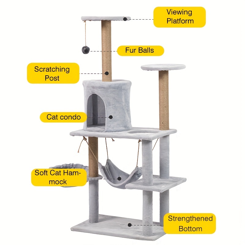 1個【超豪華】猫タワー　猫ツリー　猫の巣　ハンモック　展望台　猫じゃらしボール　爪とぎポスト　猫ベッド　多機能　ストレス解消　運動不足解消　退屈解消