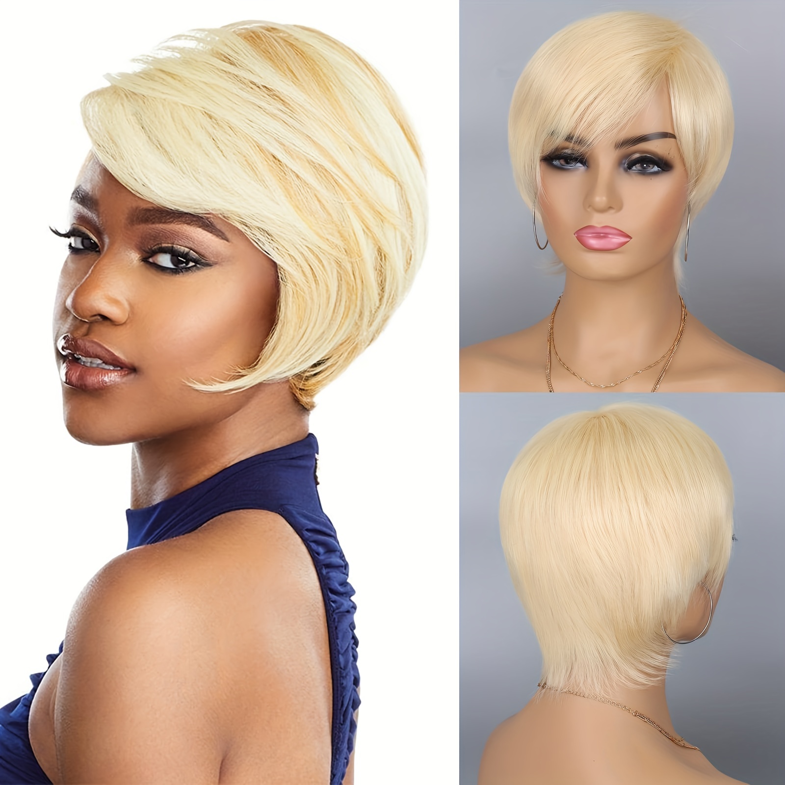 Glueless Wear and Go Wig Pixie Cut Human Hair Wigs for Women None Lace Front Wig Short Pixie Cut Wigs with Bangs for Daily Wear,Temu