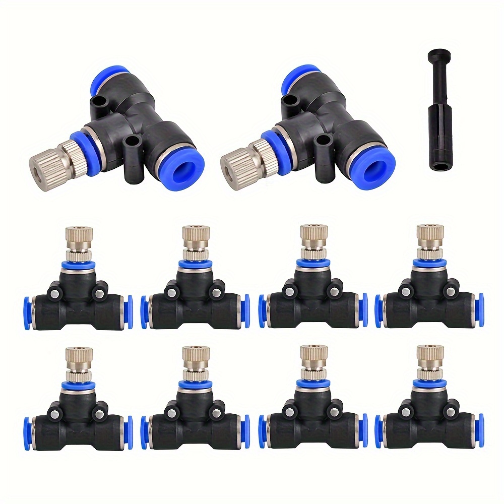 

11pcs, Low Pressure Misting Cooling System Atomizing Nozzles 6mm Slip Lock Quick Connectors For 1/4 Inch Hose Humidify Watering Landscapingc Sprayer