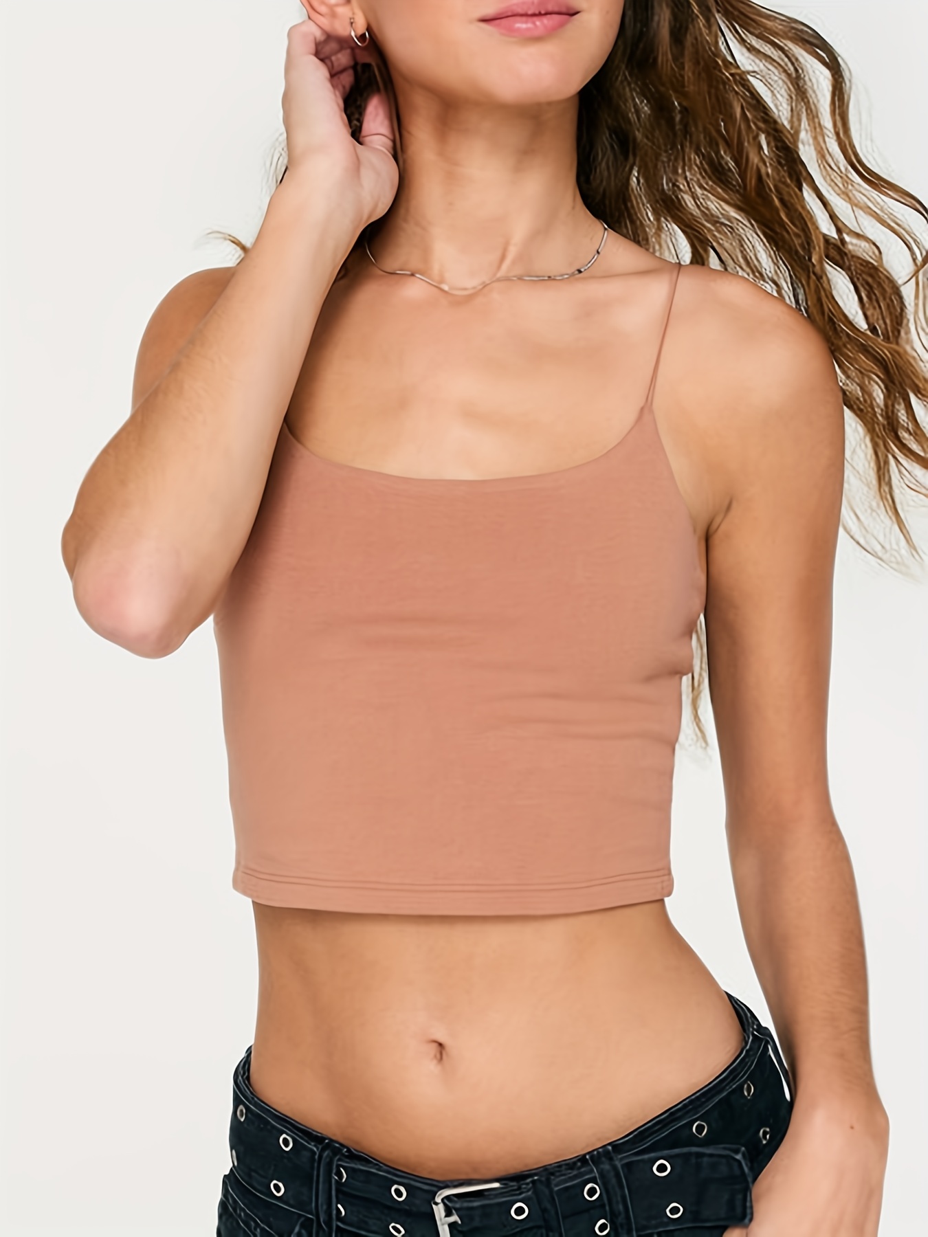 Solid Crop Spaghetti Strap Top Y2k Sexy Backless Cami Top - Temu
