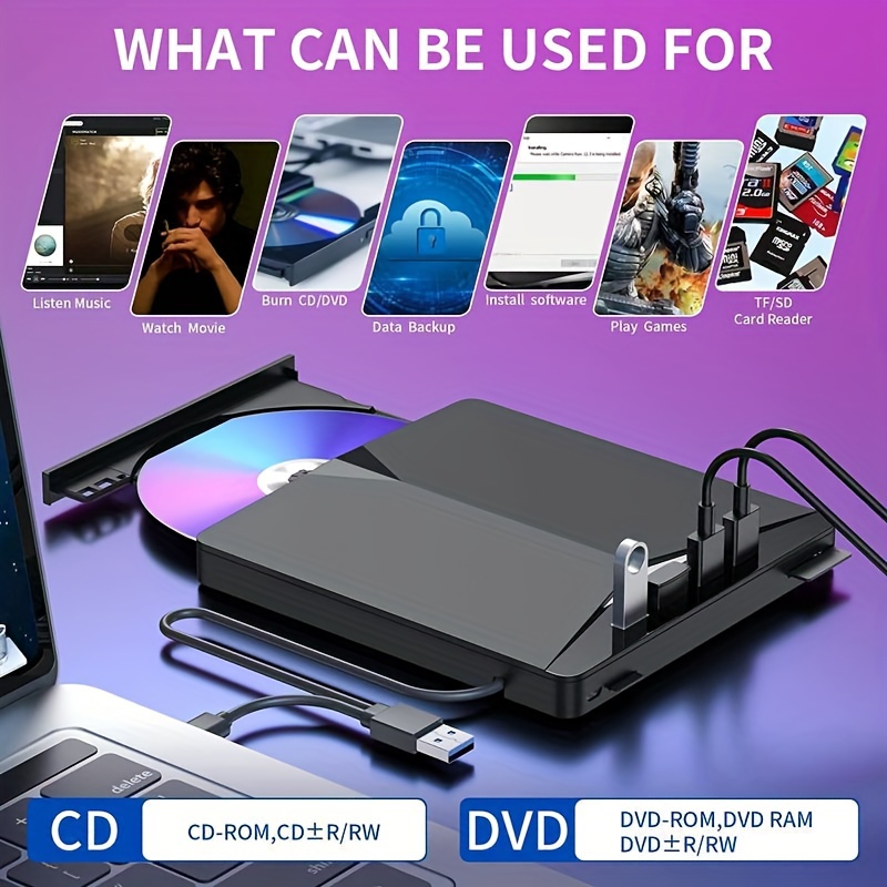Grabadora DVD Externa, Ultra Slim Portátil Unidad de Lector CD