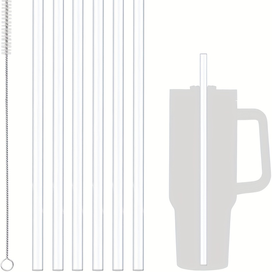 6 Pack Replacement Straws for Stanley 30oz 40 oz Cup Tumbler,Reusable Extra Long Glass Straws with Cleaning Brush, Compatible with Adventure