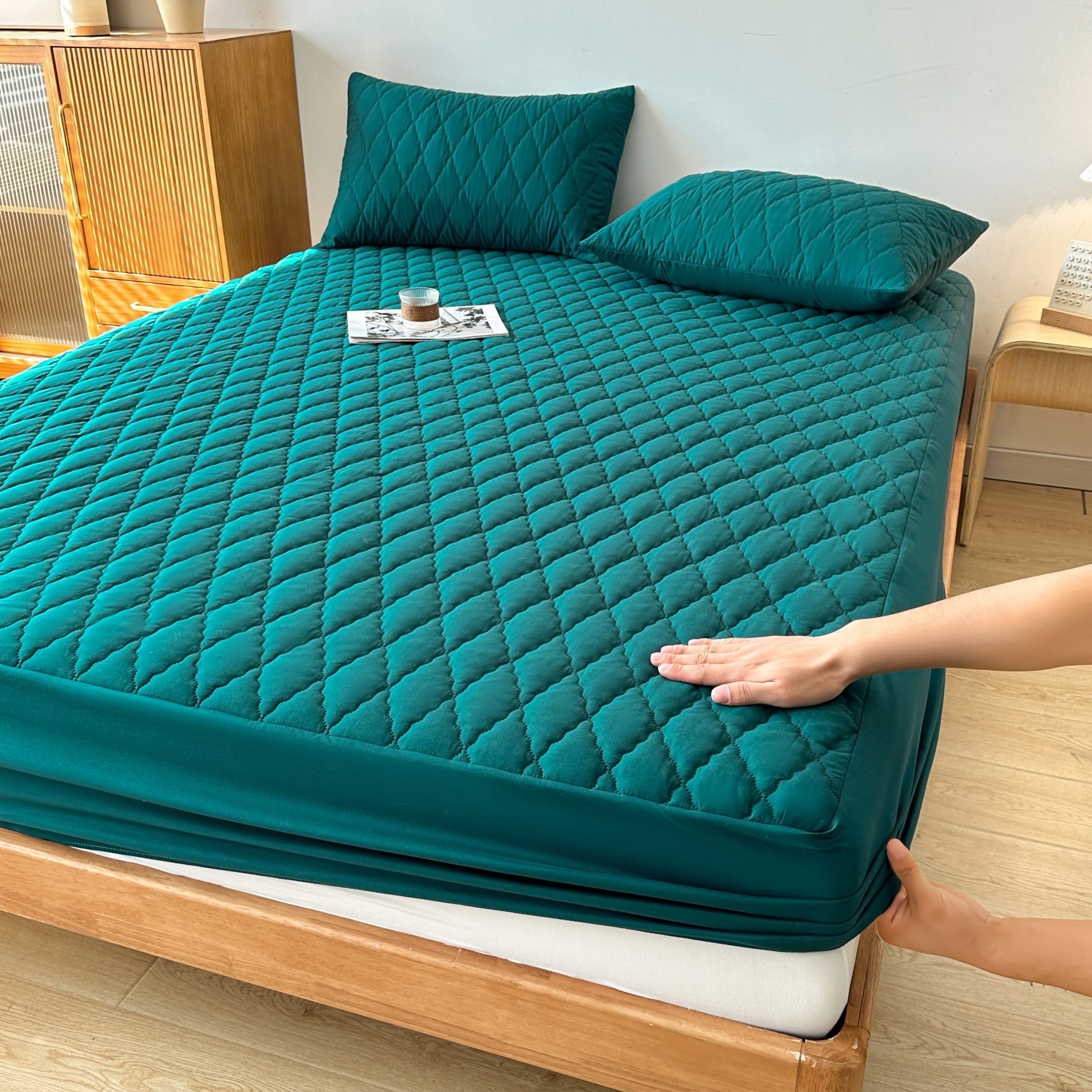 2 3pcs layered waterproof fitted sheet set 1 fitted sheet 1 2 pillowcases without core soft comfortable breathable solid color bedding mattress protector set for bedroom guest room