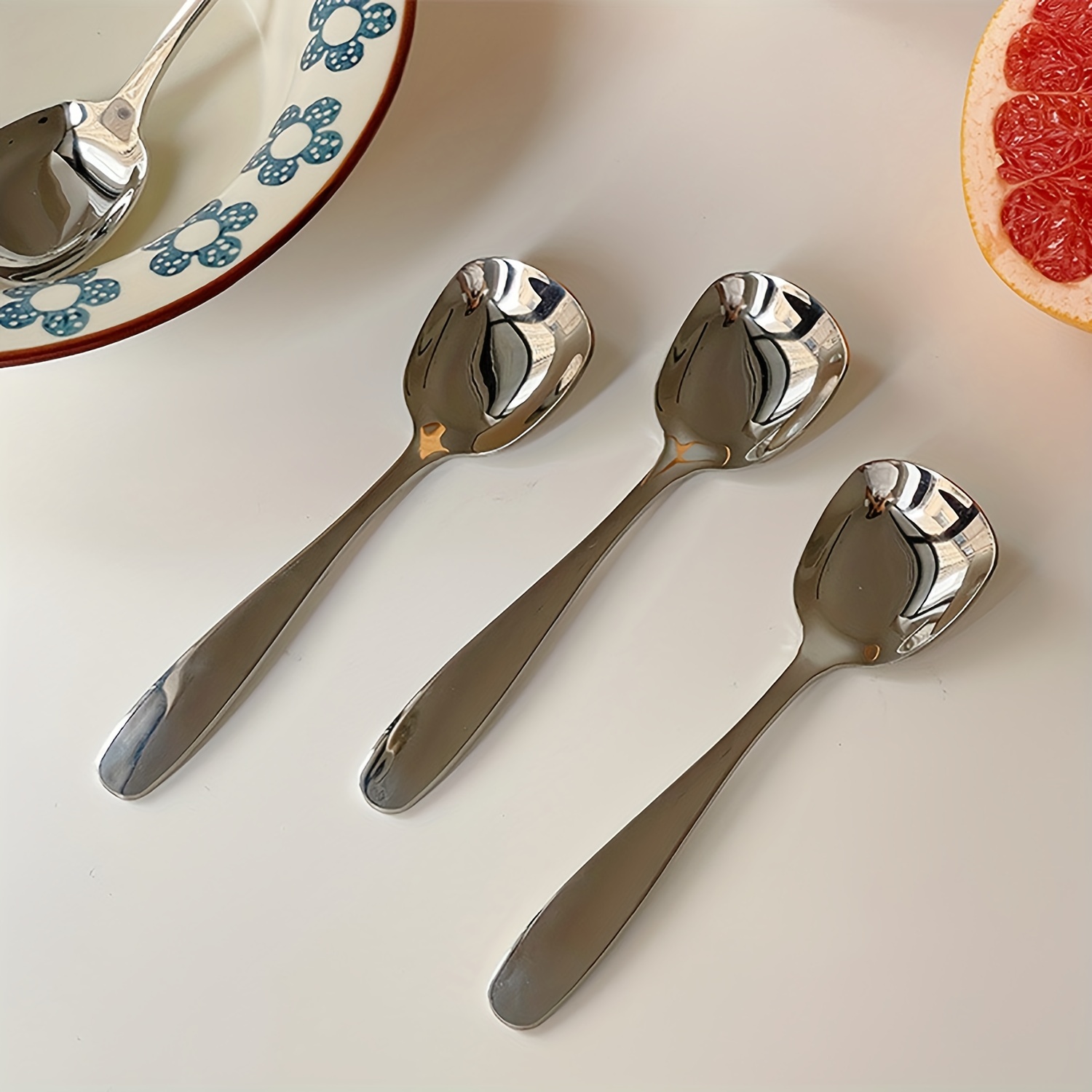 1pc 304 Stainless Steel Spoon, Creative Square Head Flat Bottom