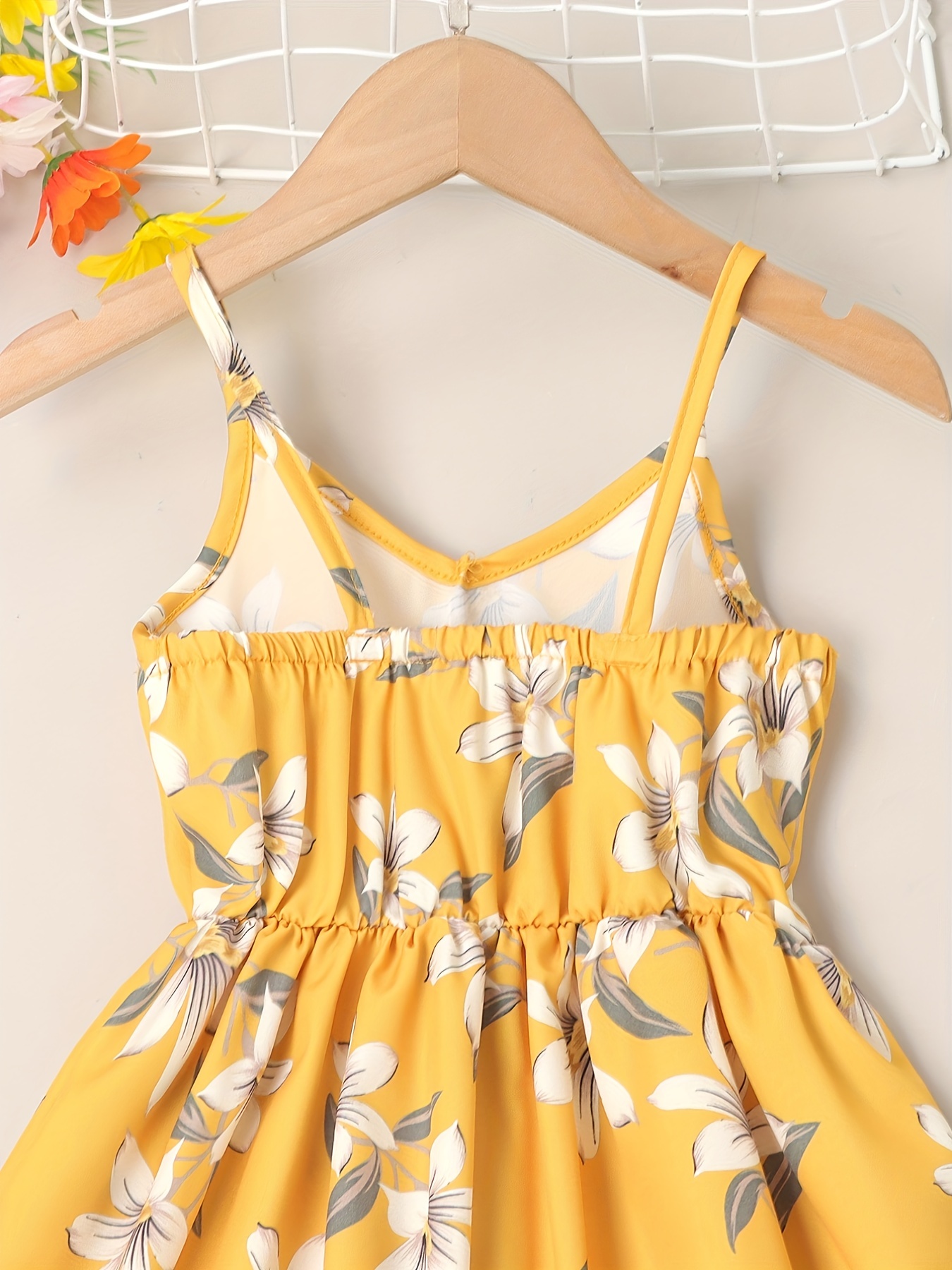 little girls cute sundress floral pattern party beach dress v neck elastic waist camisole dress for summer details 28