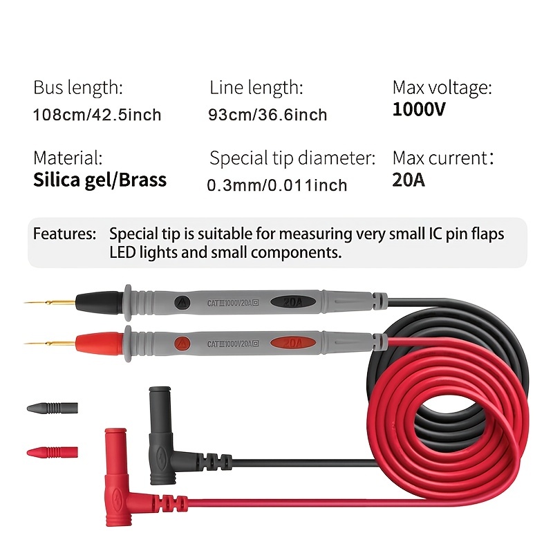 1 set multimeter test leads 1000v 20a universal digital thin tip needle multimeter multi meter test lead probe wire pen cable multimeter tester details 0