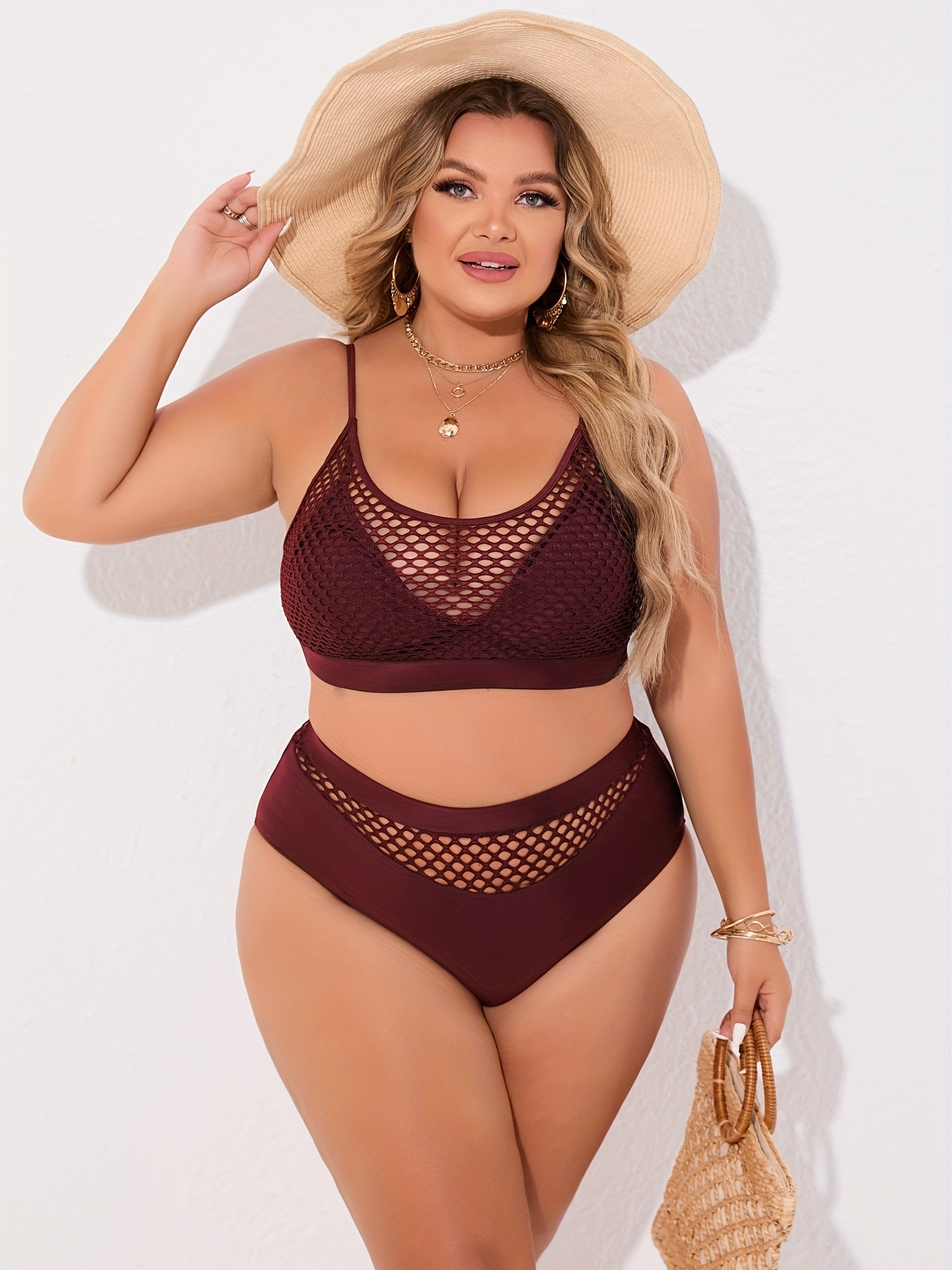 Plus Size Casual Bikini Set Women's Plus Solid Contrast - Temu Canada