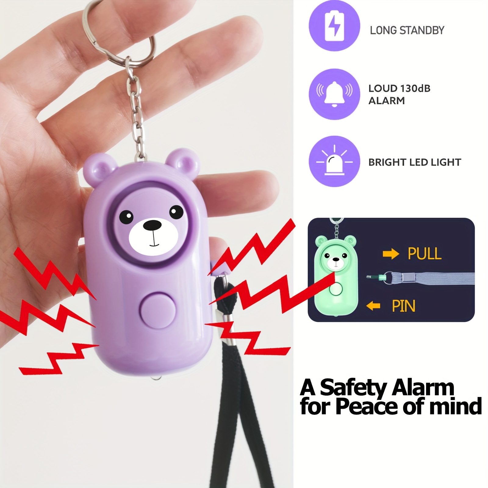 Safesound Porte-clés alarme personnelle d'urgence auto-défense 130 dB avec  lumière LED sifflet sirène de sécurité alarme d'urgence auto-défense  offrant une sécurité puissante pour femme/enfant : : Outils et  Bricolage