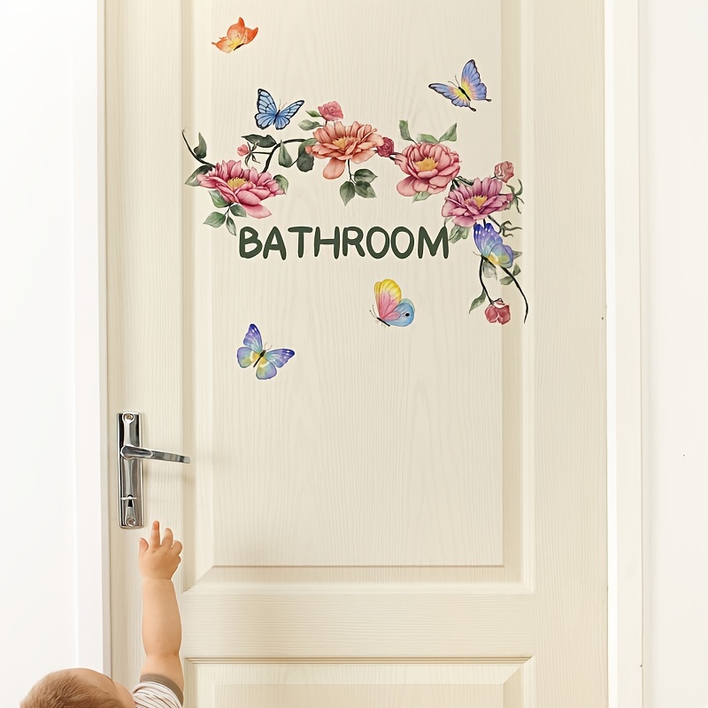 Bathroom Door Sign Door Decor Plant Flower Wc Sticker Toilet - Temu