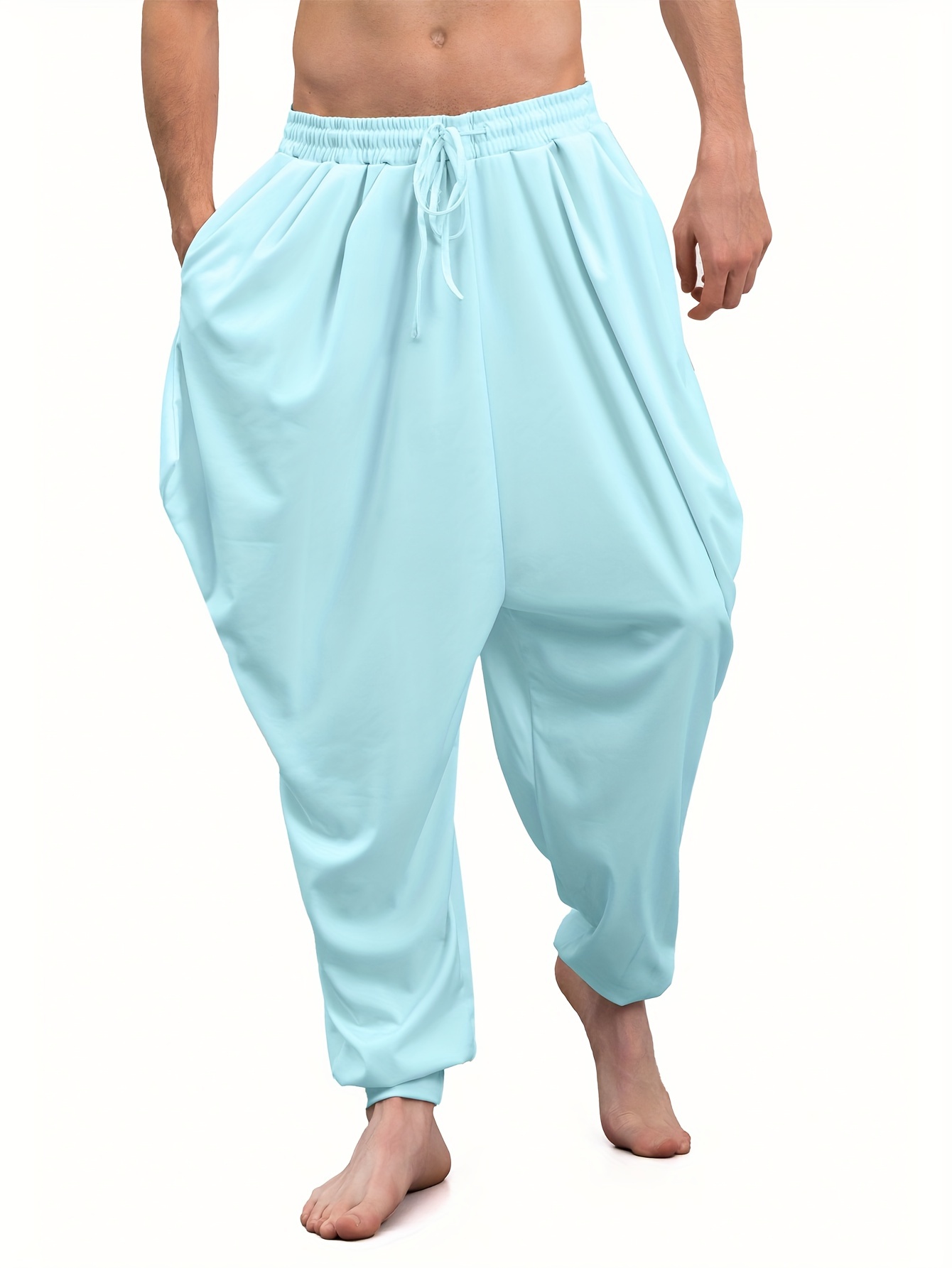 Harem Pants for Men Solid Elastic Waist Drawstring Wide Leg Pants Casual  Baggy Plus Size Stretchy Lounge Trousers