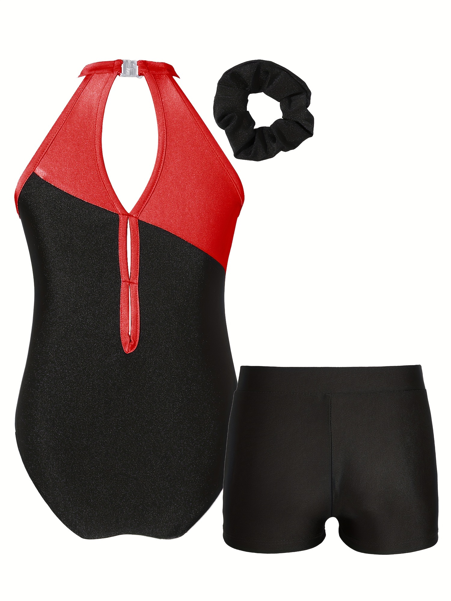 Ensemble Gymnastique Fille Gogokids 3 Pièces - Justaucorps Sans Manches + Shorts + Bandeau | 3-12 Ans