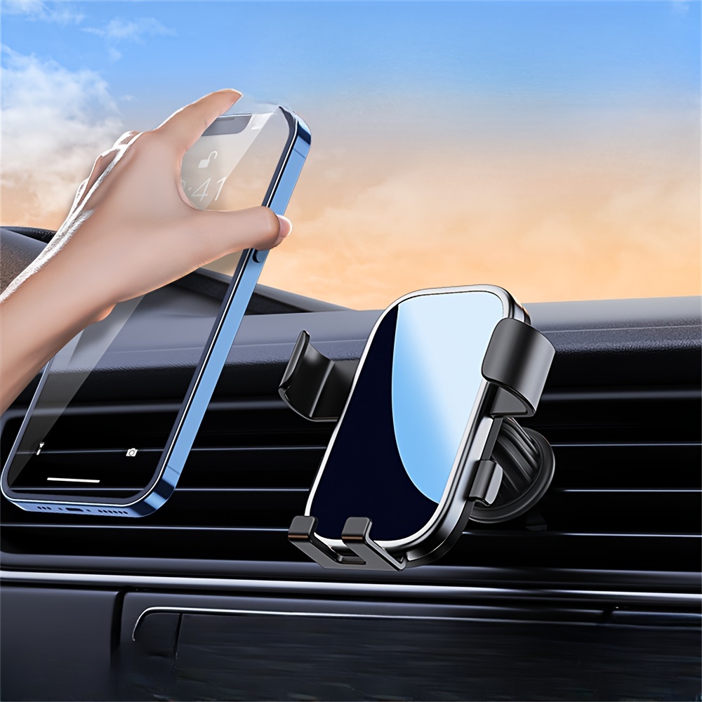 Cell Phone Holder Car Vent [2023 Black Mirror Surface &Wider Clamp & Metal  Hook ]Phone Holder Car Mount Air Vent [Thick Cases Friendly] Car Phone Hold