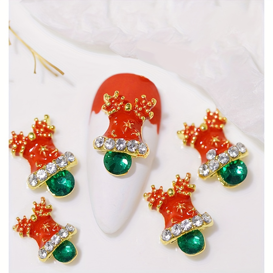 Christmas Nail Art Charms With Rhinestone 3d Alloy Santa - Temu