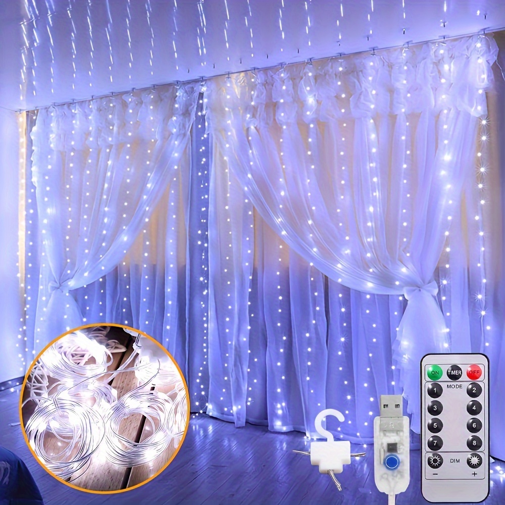 1pc 3*1m(100leds)/ 3*3m(300leds) Copper Wire Waterproof String Light With  Usb & Remote For Window, Curtain, Party, Festival Decoration