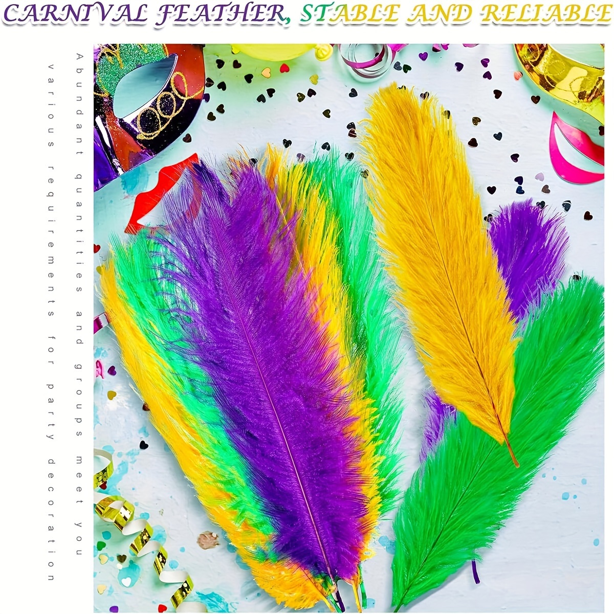 15 Pcs Mardi Gras Ostrich Feathers for Crafts, 6-8