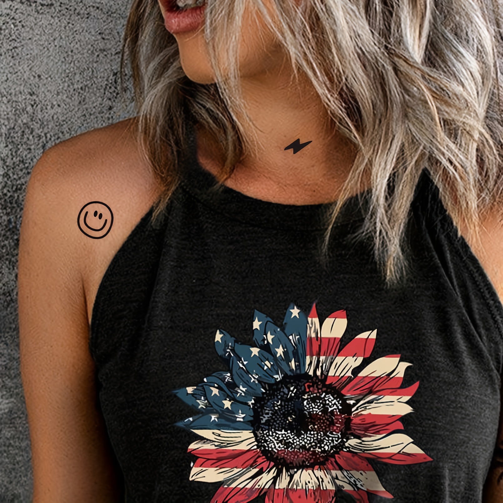 Music Festival Cool Simple Temporary Tattoo Sticker Smile Face