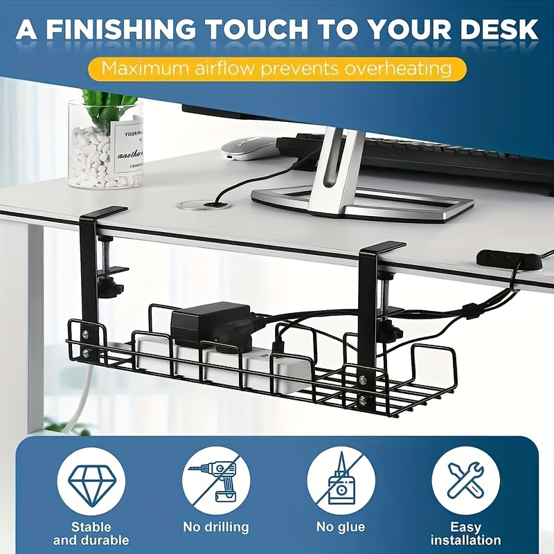 1pc Durable Under Desk Hanging Cable Storage Tray, Desk Cord Tidy Shelf,  Household Storage Organizer For Wire Management Of Office, Bedroom, Living  Ro