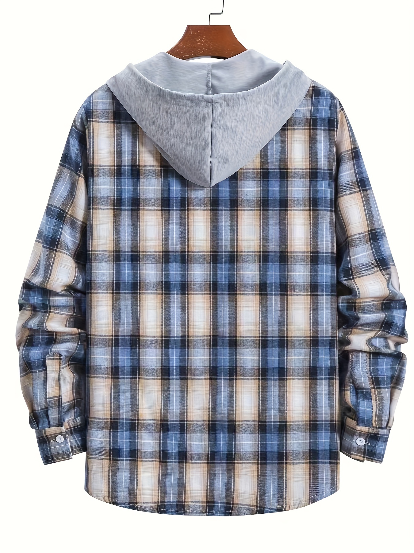 Cotton Blend Plaid Shirt Coat For Men Long Sleeve Casual Regular Fit Button  Up Hooded Shirts Jacket