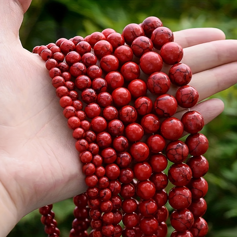 Synthetic Red Howlite Turquoises Round Loose Beads For - Temu