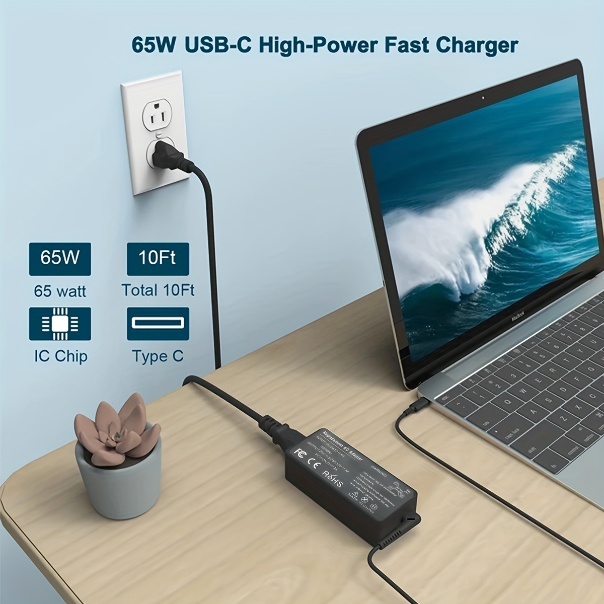 Chargeur USB C 65W Ordinateur Portable pour ASUS Zenbook 14 HP