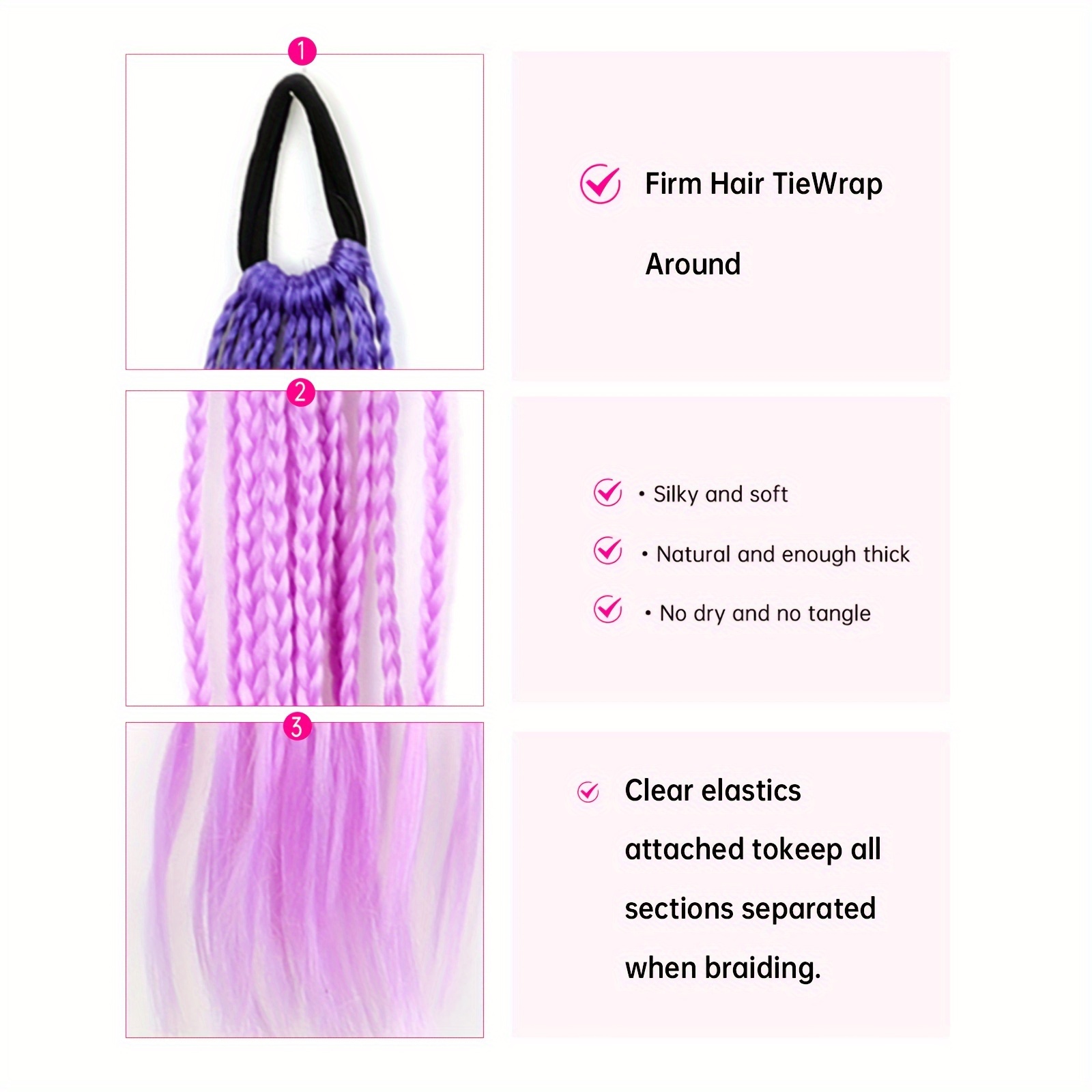 10 pieces colored braids hair extensions with rubber bands hair tie rainbow braided synthetic hairpieces ponytail hair accessories for women party highlights cosplay dress up details 1