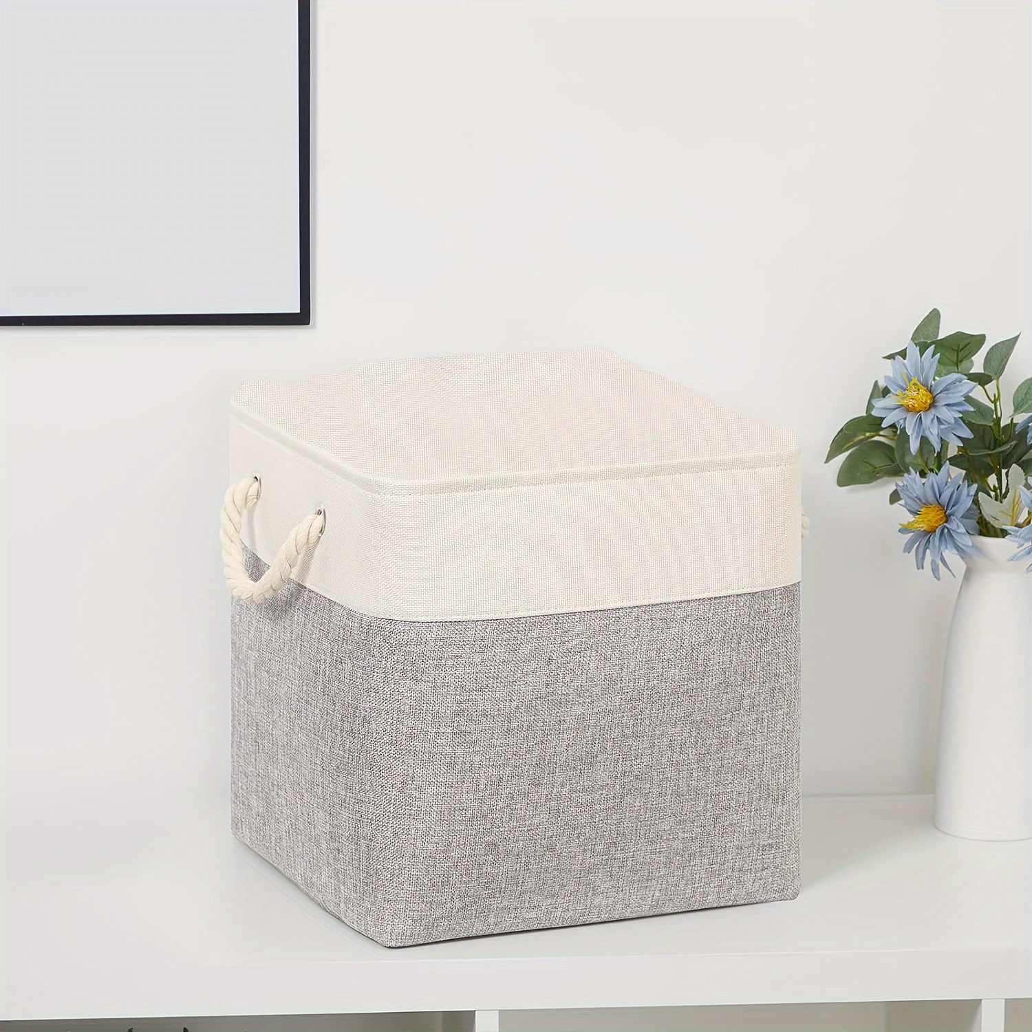  DOITOOL Cesta de almacenamiento de mimbre con forro de tela,  organizador de tela, caja de almacenamiento de escritorio, contenedor de  artículos diversos, cesta de escritorio para baño, oficina, 13.8x9.8x5.1  in, cesta