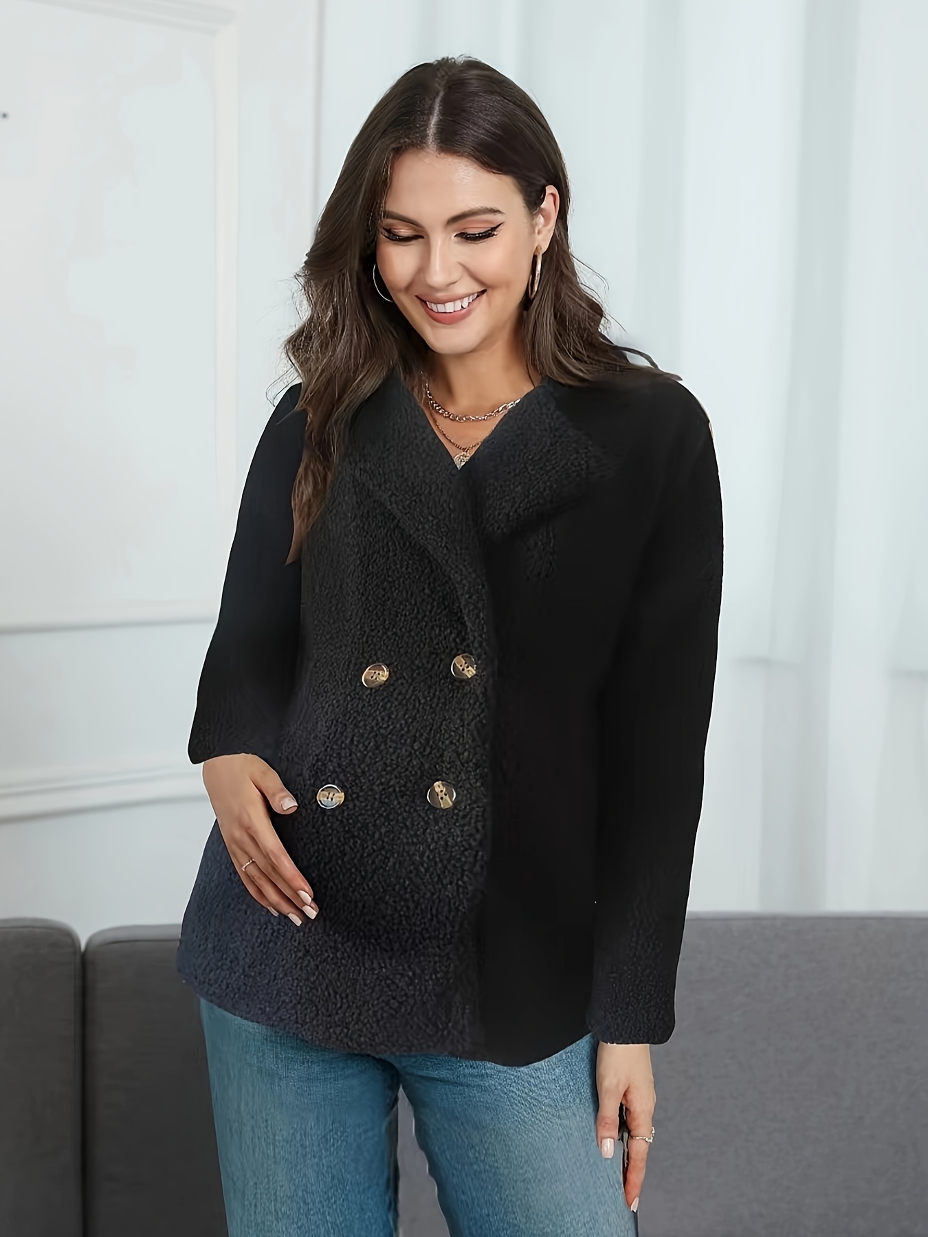 Women's Maternity Teddy Fleece warm Coat Solid Fashion Causal Jacket For  Fall Winter, Pregnant Women's Clothing