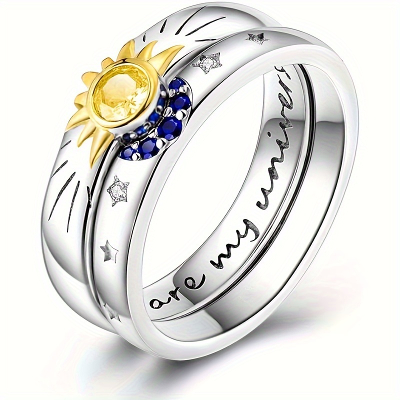 Elegant Stacking Rings Silver Plated Sparkling Moon Sun - Temu United ...