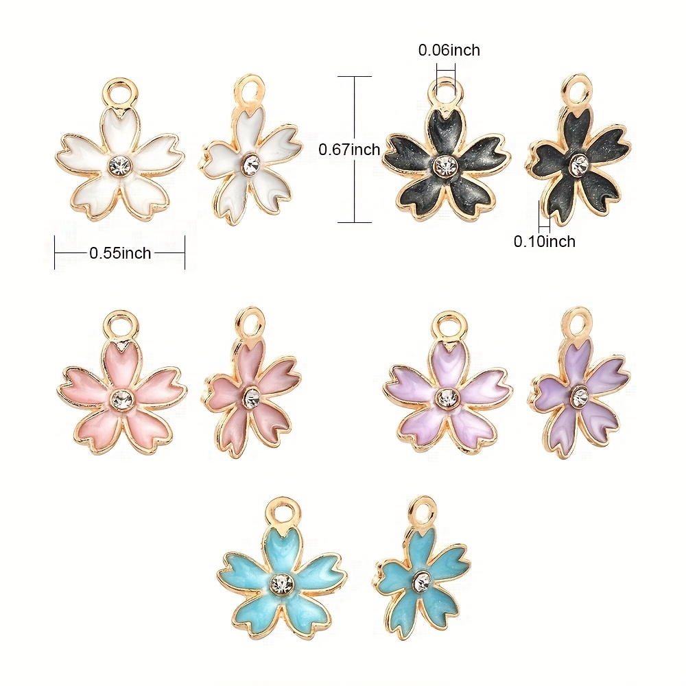 50pcs Cherry Blossom Enamel Flower Charms