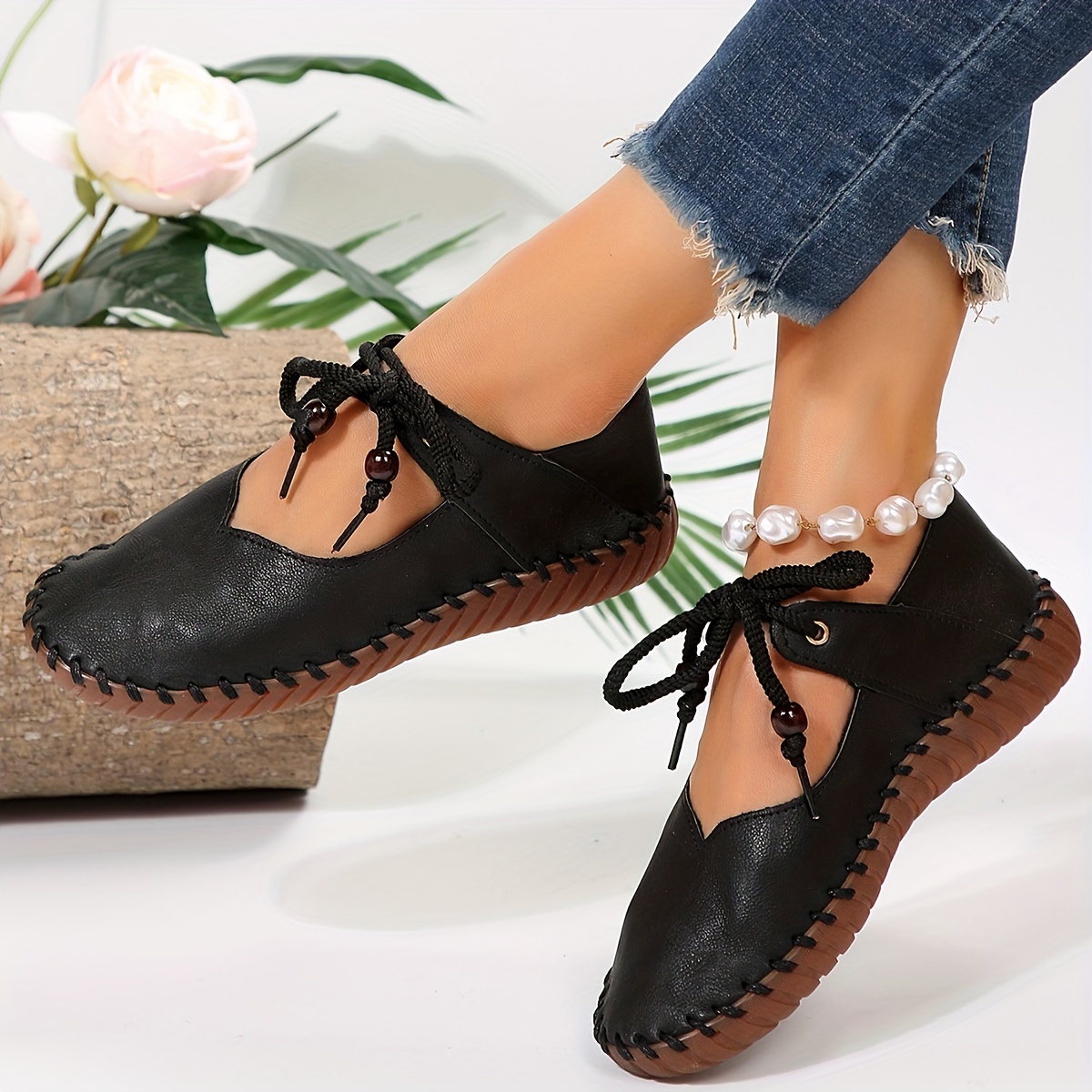 Women's Solid Color Oxford Shoes Lace Up Round Toe Low - Temu