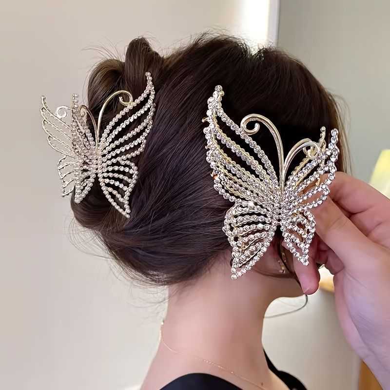 Butterfly Crystal Hair Claw Clips Pearl Rhinestone Golden Metal Hair Clips  Large Gem Hair Jaw Clips