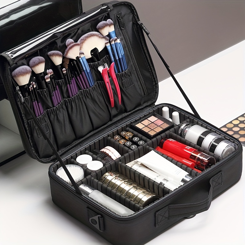 Travel Makeup Bag With Adjustable Dividers, Professional Cosmetic Case  Organizer, Portable Storage Box For Cosmetics Makeup Brushes Toiletry  Jewelry Digital Tools Accessories - Temu