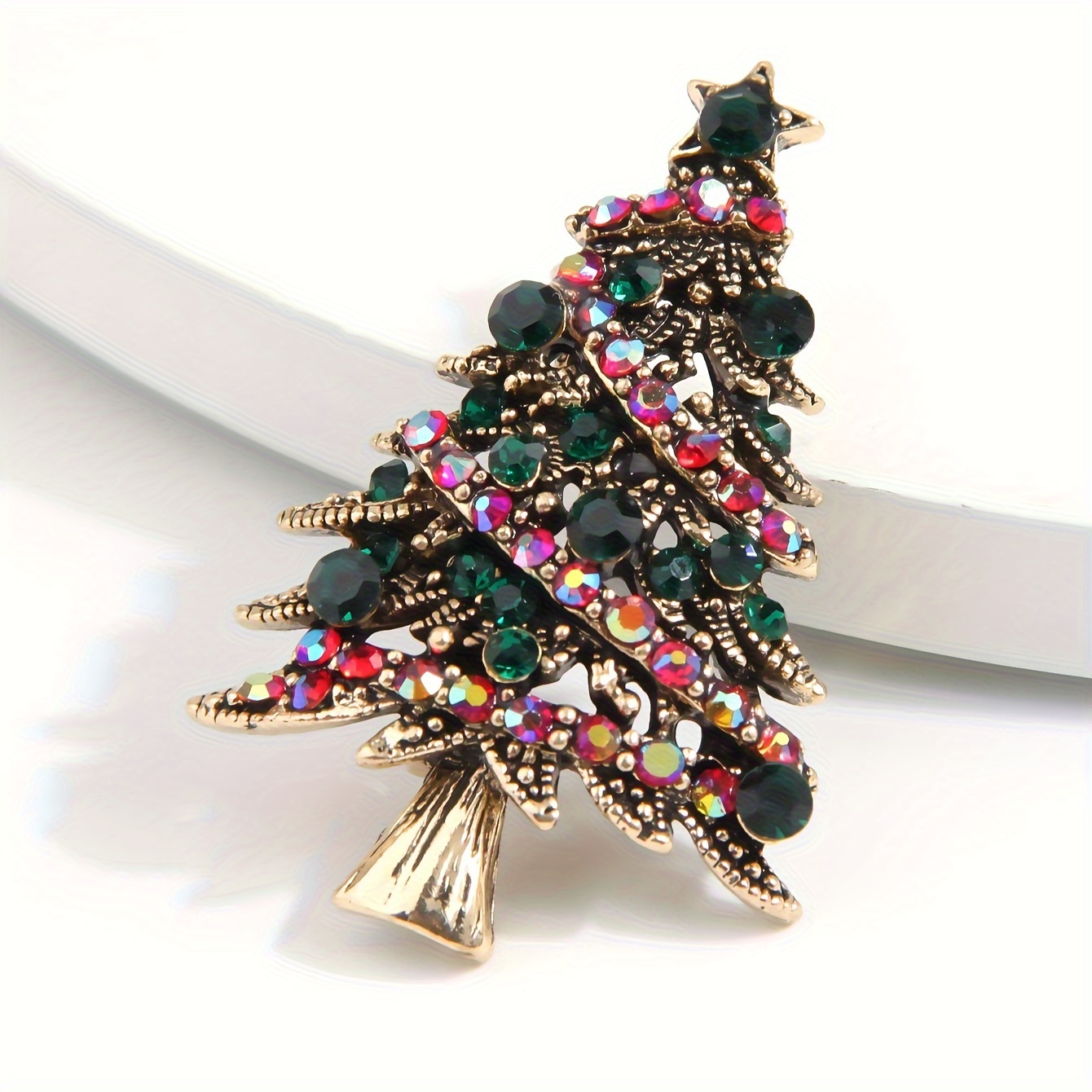 1pc vintage style christmas tree zinc alloy brooch pin inlaid shiny rhinestone elegant xmas gift details 1