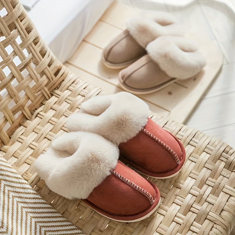 Women Faux Fur House Slippers Shoes Winter Furry Plush Flat