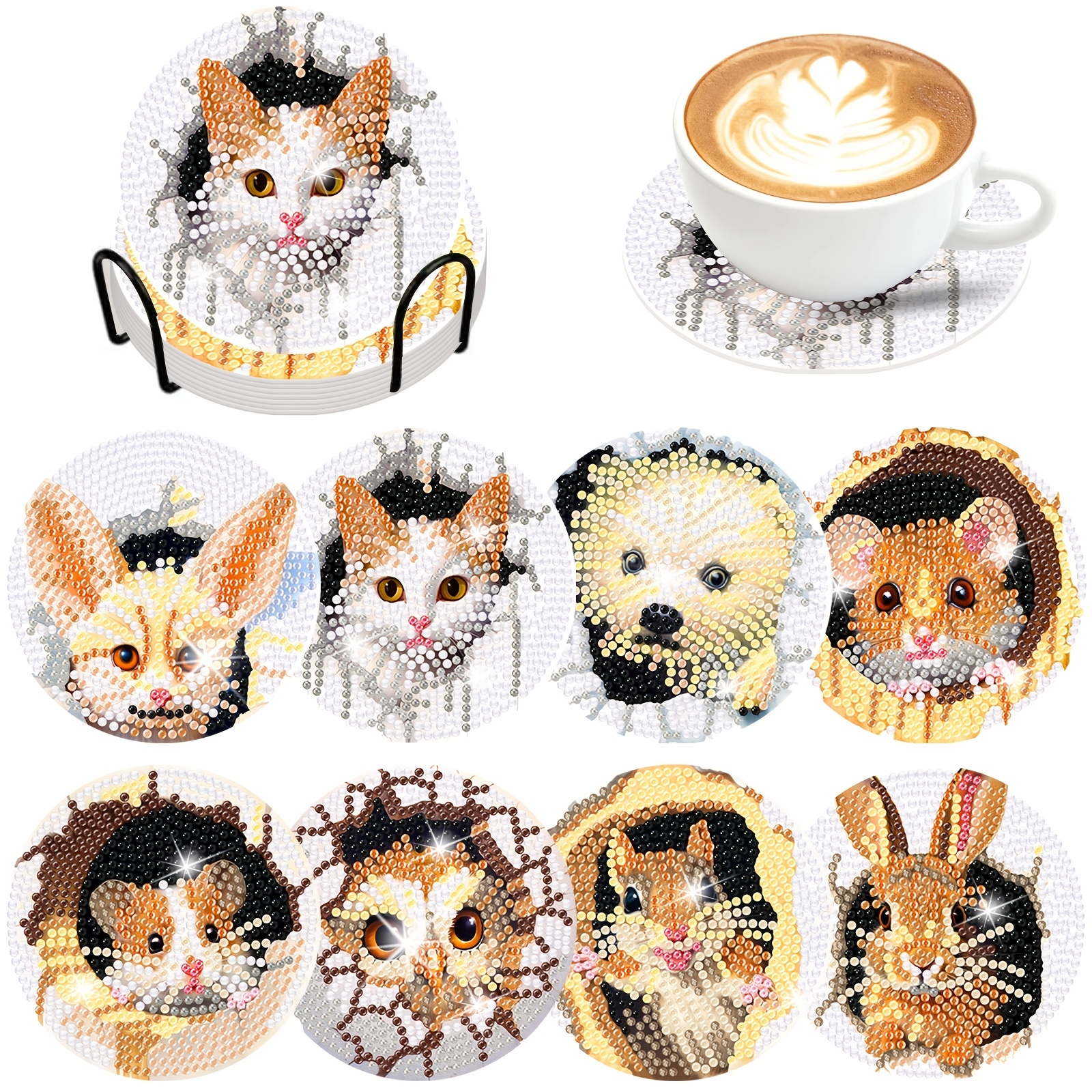 3d Animals Diamond Art Painting Coasters Kits Holder Diy Temu